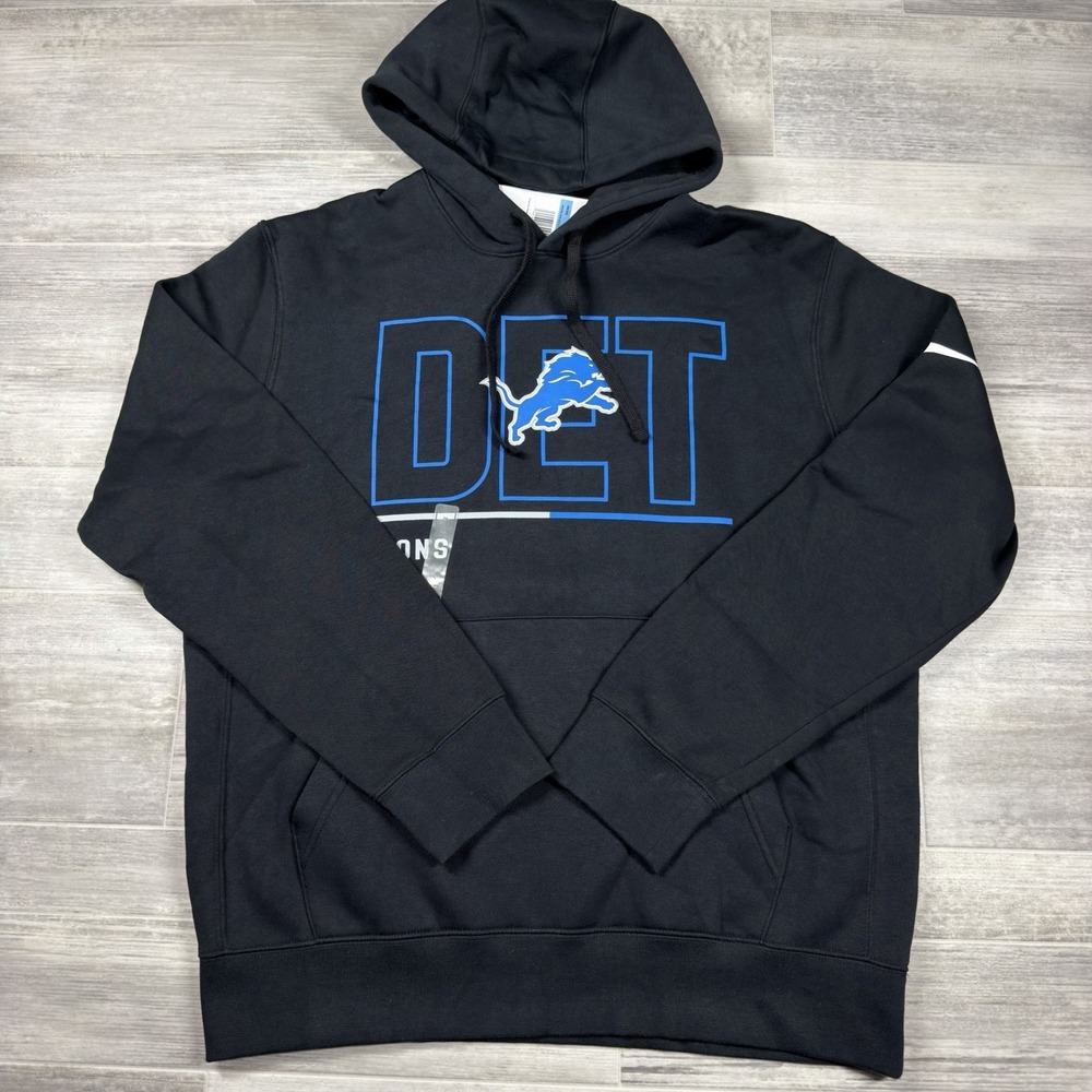 NIKE‎ DETROIT LIONS MEN'S MEDIUM BLACK REWIND CLUB LONG SLEEVE HOODIE NFL - NEW
